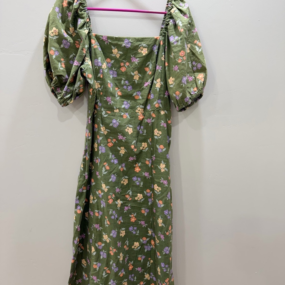Princess Highway Green Floral Puff Sleeve Dress